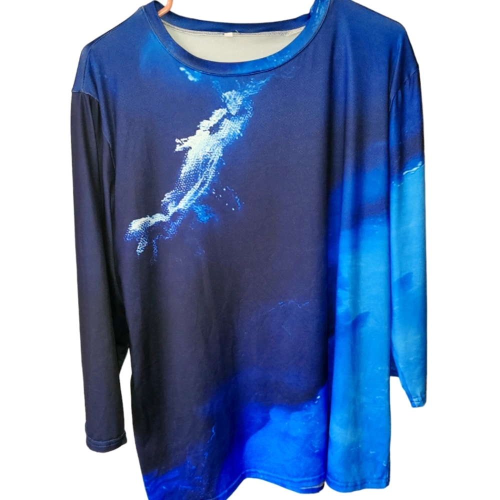 Blue Stretch long Sleeve Blouse 3XL